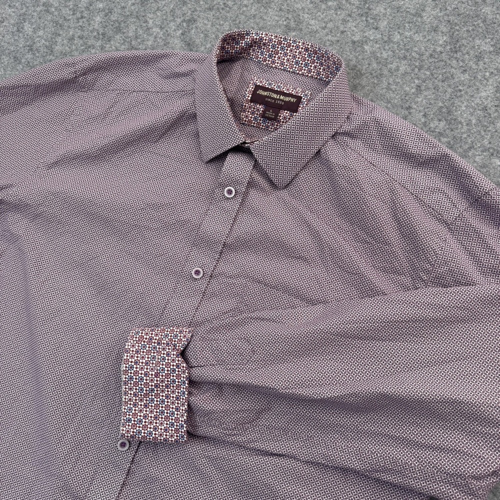 Johnston & Murphy Long Sleeve Button Front Sport Shirt. Purple Geometric, XL EUC
